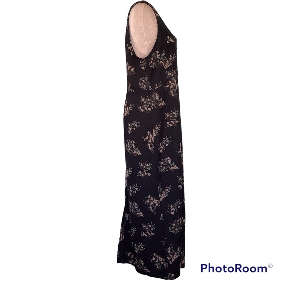 Vintage Sleeveless Long Button Front Floral Print Safari Dress Rayon Buckle Back - Picture 5 of 16